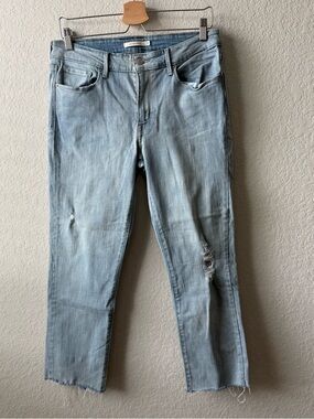 Light Wash Women's Mid Rise Skinny Ripped Straight-Leg Jeans